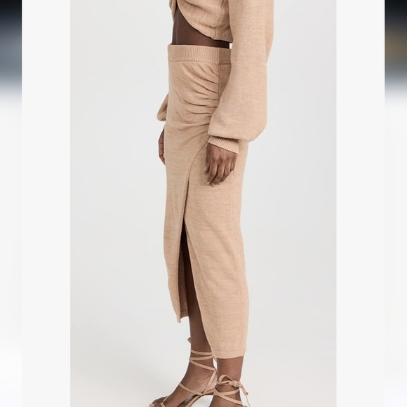 L*SPACE Siren knit cotton wrap midi skirt in Tan. Size Small - Picture 3 of 14